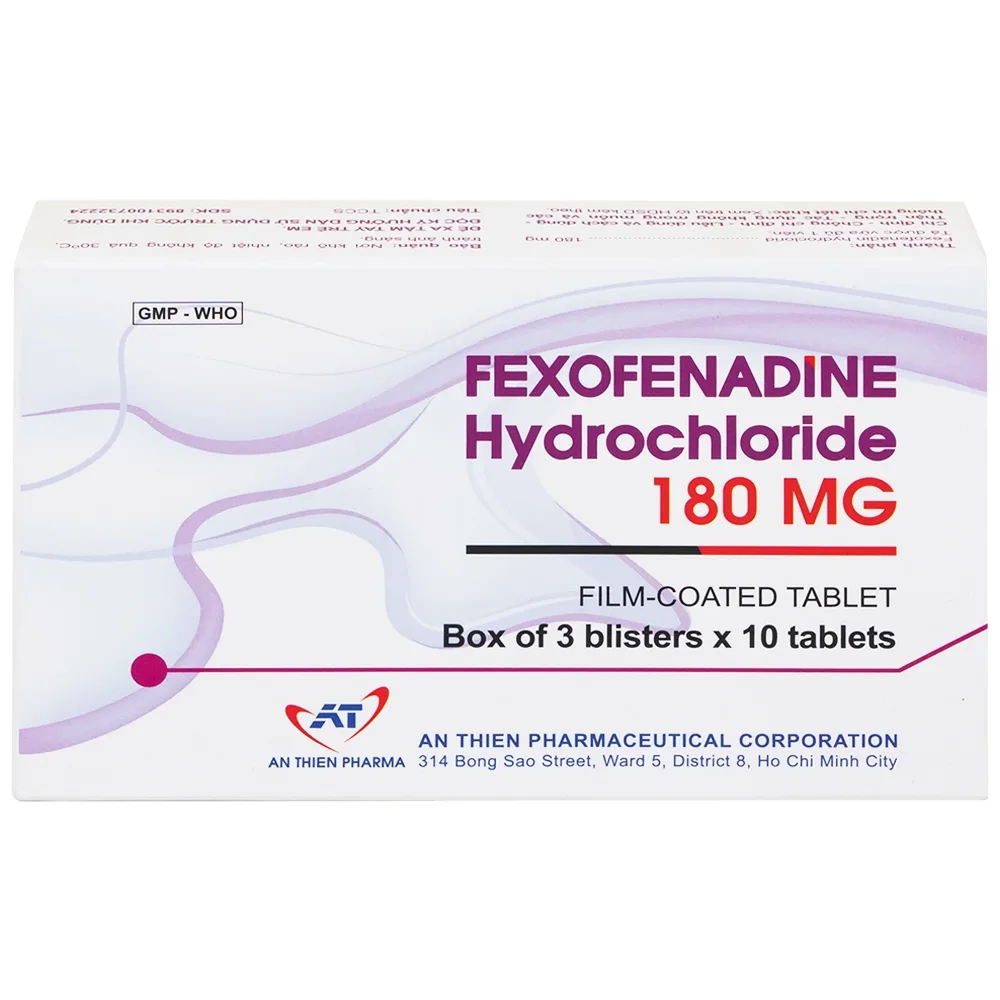 Hình ảnh Thuốc Fexofenadine Hydrochloride 180mg An Thiên điều trị viêm mũi dị ứng theo mùa (3 vỉ x 10 viên)