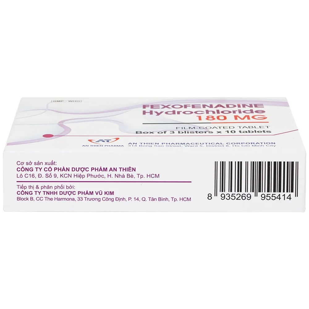Hình ảnh Thuốc Fexofenadine Hydrochloride 180mg An Thiên điều trị viêm mũi dị ứng theo mùa (3 vỉ x 10 viên)