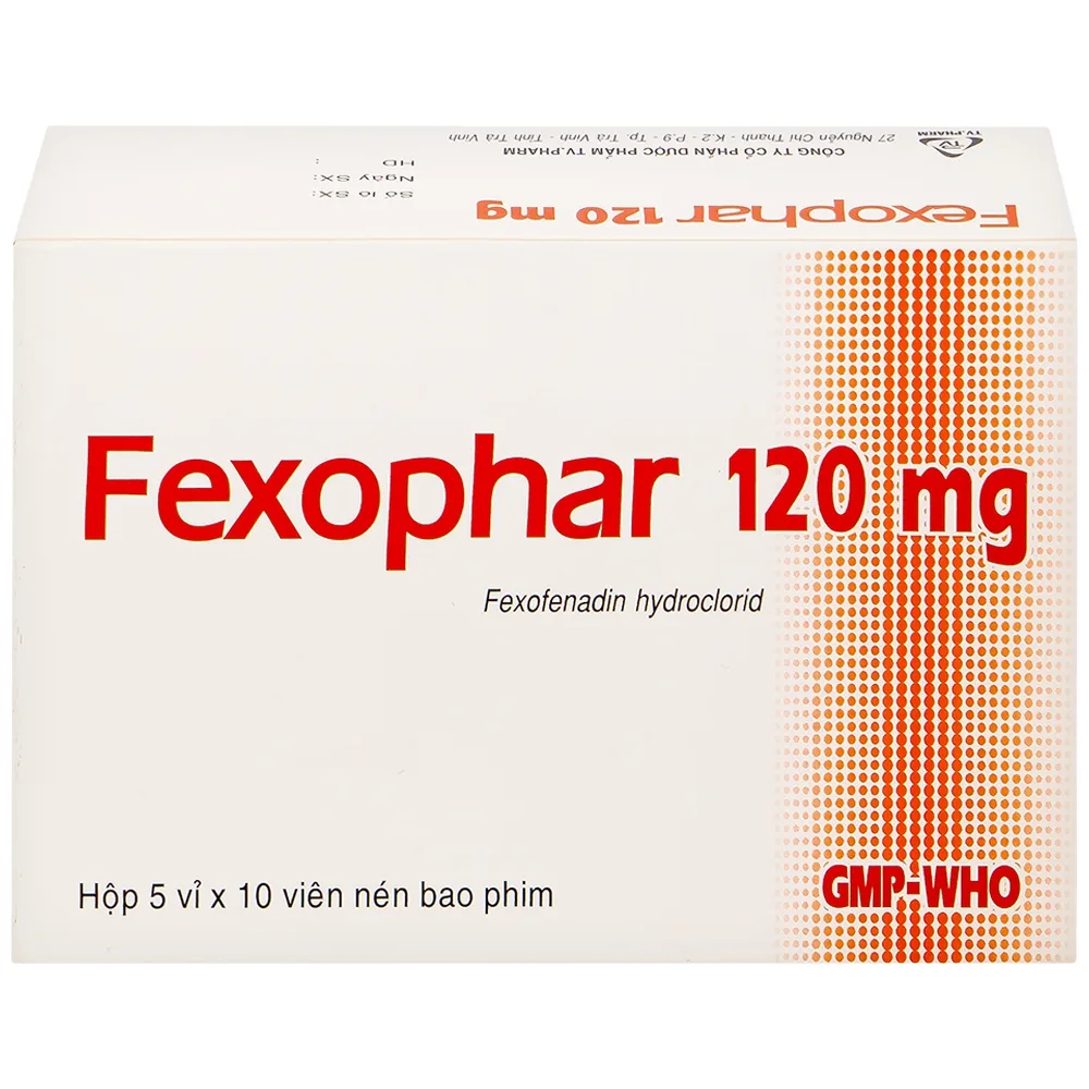 Hình ảnh Thuốc Fexophar 120mg TV.Pharm điều trị triệu chứng viêm mũi dị ứng, sổ mũi, hắt hơi, dị ứng da (5 vỉ x 10 viên)