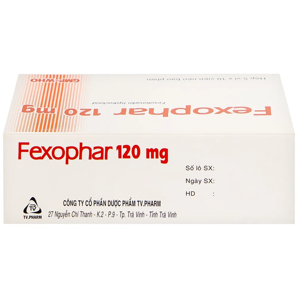 Hình ảnh Thuốc Fexophar 120mg TV.Pharm điều trị triệu chứng viêm mũi dị ứng, sổ mũi, hắt hơi, dị ứng da (5 vỉ x 10 viên)