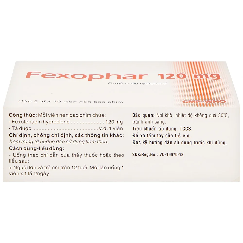 Hình ảnh Thuốc Fexophar 120mg TV.Pharm điều trị triệu chứng viêm mũi dị ứng, sổ mũi, hắt hơi, dị ứng da (5 vỉ x 10 viên)