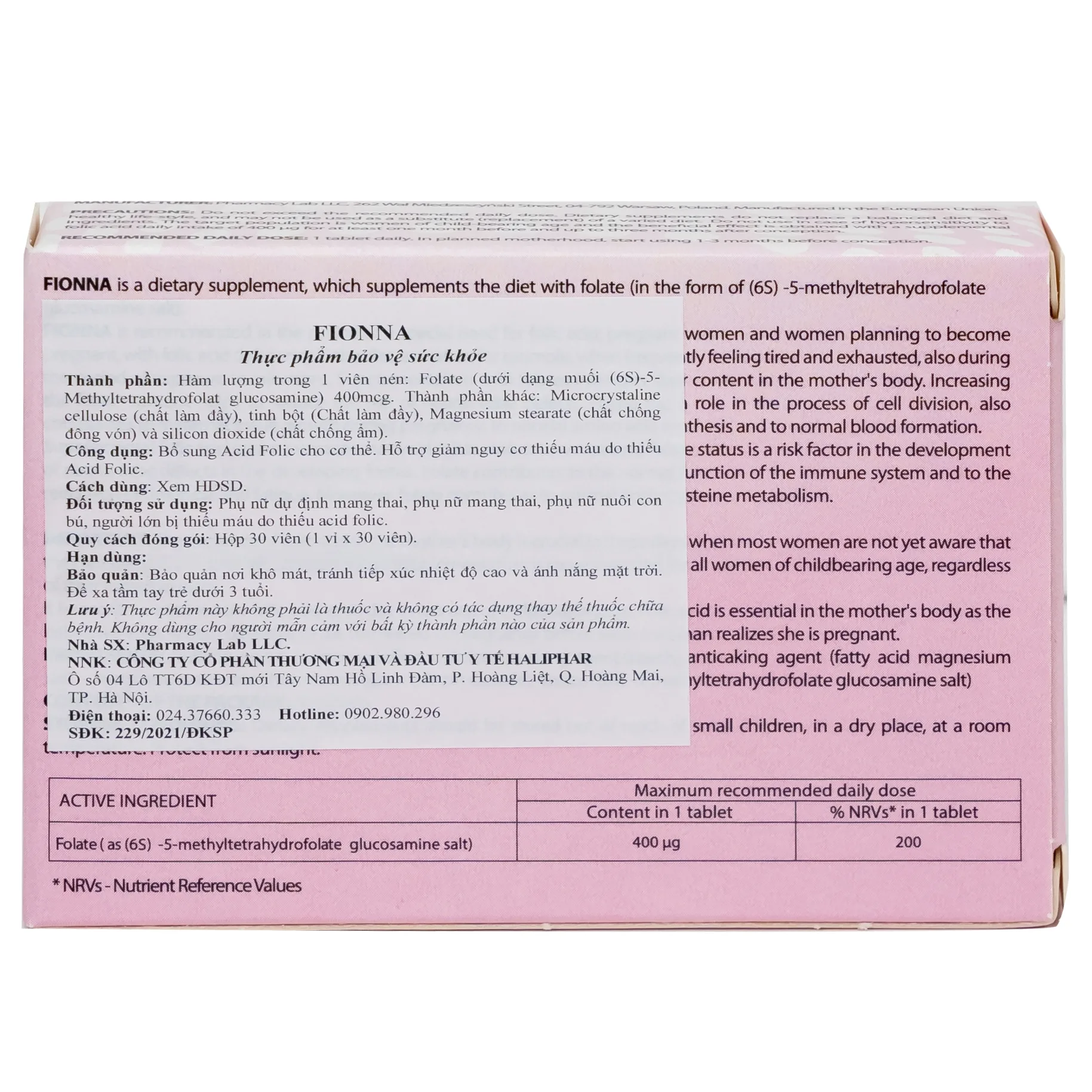 Hình ảnh Thuốc Fionna hỗ trợ giảm nguy cơ thiếu máu do thiếu acid folic (1 vỉ x 30 viên)