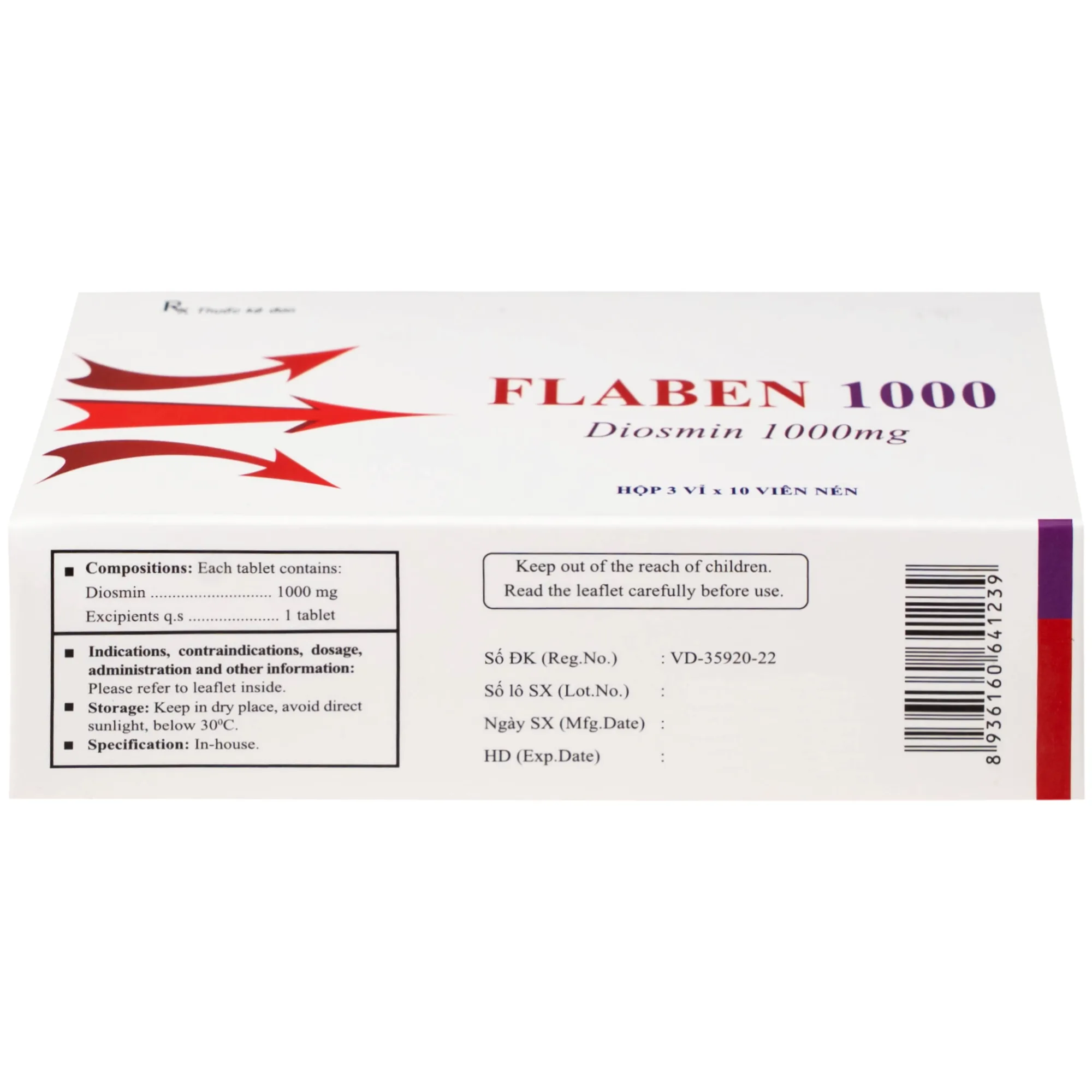 Hình ảnh Thuốc Flaben 1000 Hà Nam điều trị các dấu hiệu và triệu chứng của suy tuần hoàn tĩnh mạch mãn tính (3 vỉ x 10 viên)