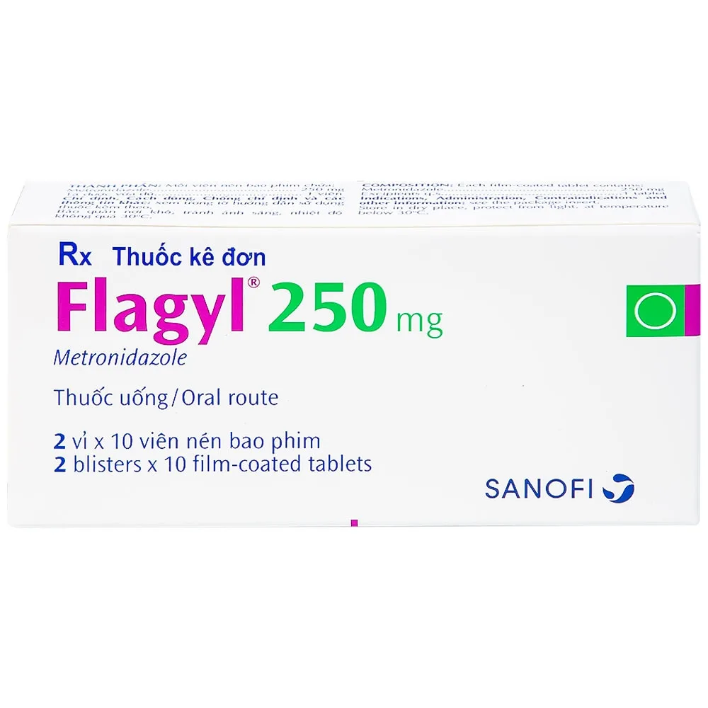 Hình ảnh Thuốc Flagyl 250mg Sanofi điều trị nhiễm khuẩn (2 vỉ x 10 viên)