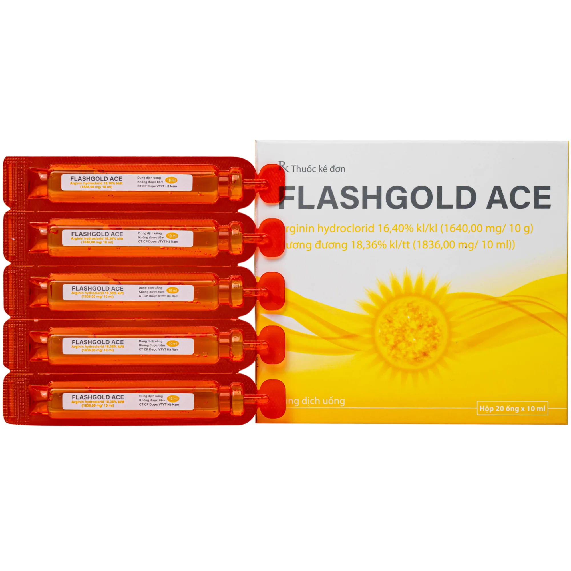 Hình ảnh Thuốc FLASHGOLD ACE điều trị Các tình trạng rối loạn tiêu hóa trên người lớn, Suy nhược chức năng trên đối tượng người lớn hay trẻ em (20 ống x 5ml)