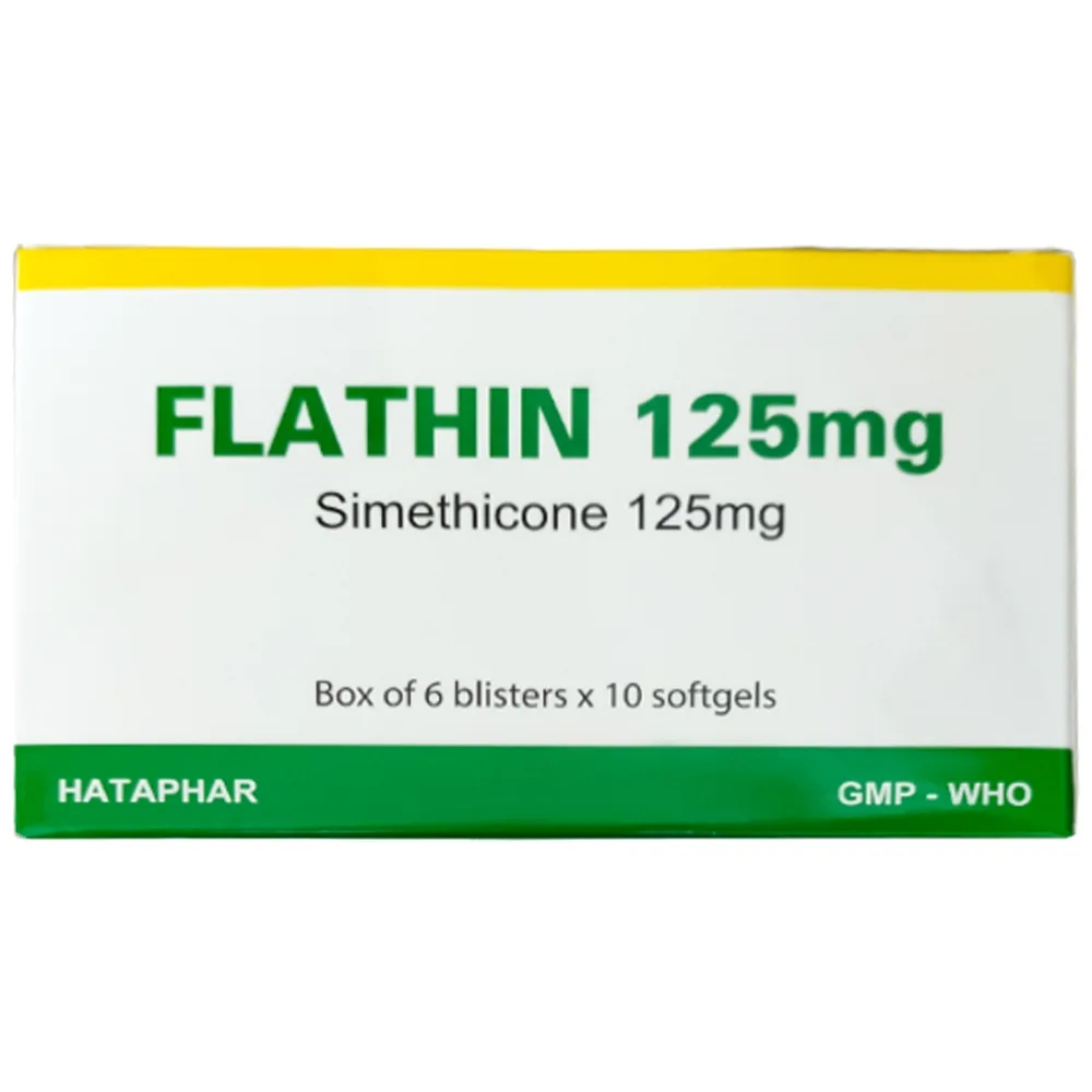 Hình ảnh Thuốc Flathin 125mg Hà Tây điều trị chứng ợ hơi và tình trạng đầy hơi, nặng bụng (6 vỉ x 10 viên)