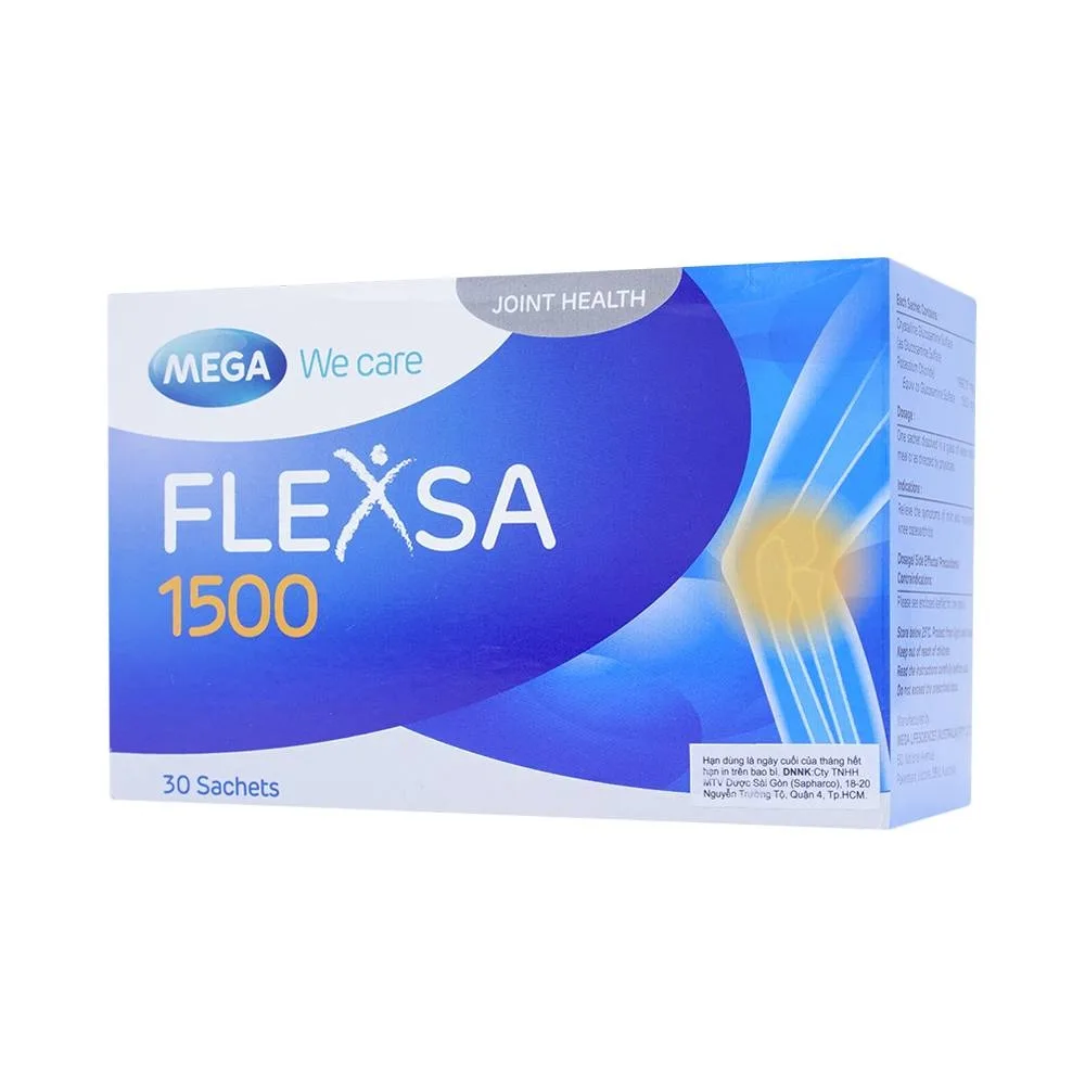 Hình ảnh Bột pha dung dịch uống Flexsa 1500 MEGA We care giảm triệu chứng viêm khớp gối nhẹ và trung bình (30 gói)