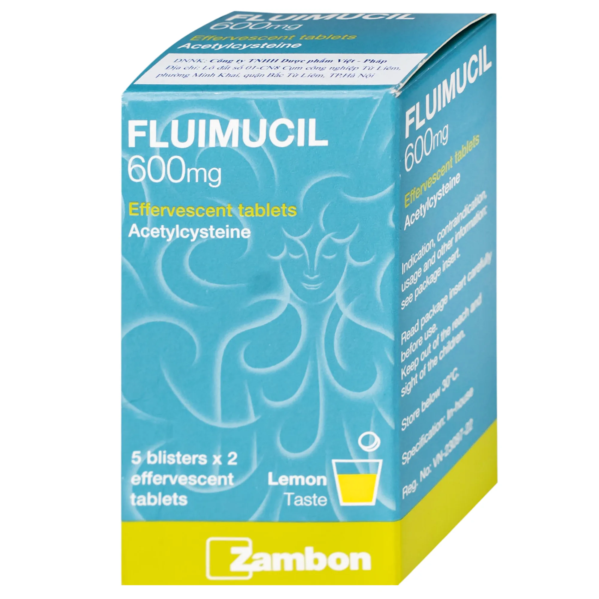 Hình ảnh Thuốc Fluimucil 600mg Zambon điều trị bệnh hô hấp kèm tăng tiết đờm nhày (5 vỉ x 2 viên)