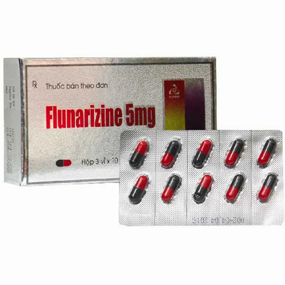 Hình ảnh Thuốc Flunarizine 5mg TV Pharm điều trị dự phòng cơn đau nửa đầu (3 vỉ x 10 viên)