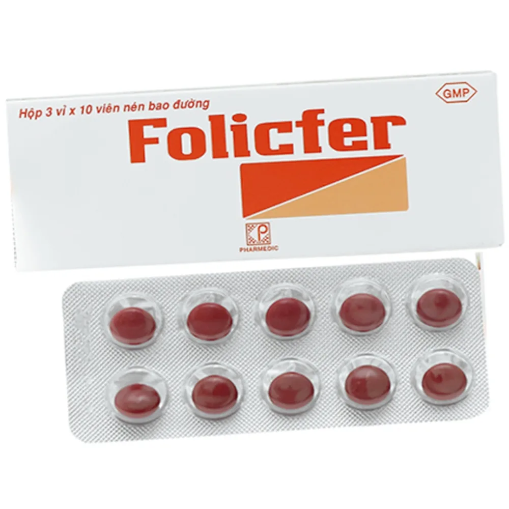 Hình ảnh Thuốc Folicfer Pharmedic điều trị thiếu máu do thiếu sắt (3 vỉ x 10 viên)