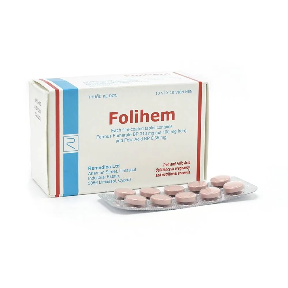 Hình ảnh Thuốc Folihem Remedica phòng ngừa thiếu máu do thiếu sắt và acid folic trong thai kỳ (10 vỉ x 10 viên)