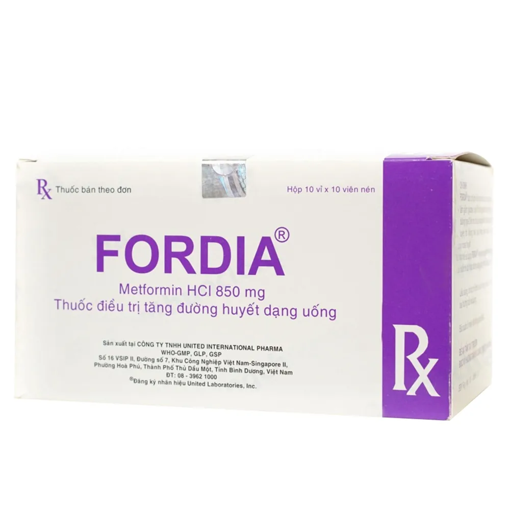 Hình ảnh Thuốc Fordia 850mg United điều trị đái tháo đường típ 2 (10 vỉ x 10 viên)