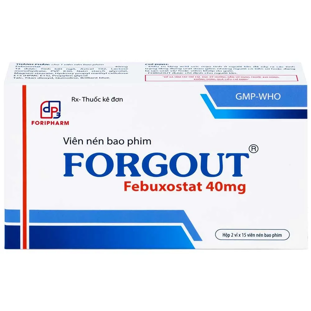 Hình ảnh Thuốc Forgout 40mg TW3 điều trị tăng acid uric mạn tính, viêm khớp do gout (2 vỉ x 15 viên)