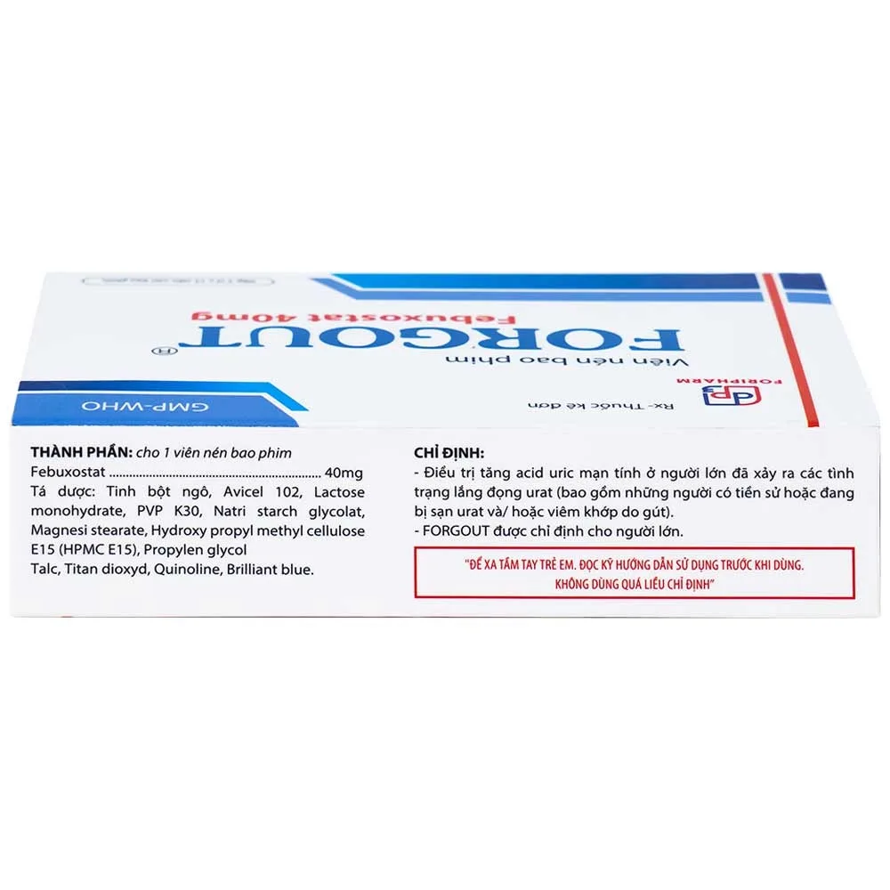 Hình ảnh Thuốc Forgout 40mg TW3 điều trị tăng acid uric mạn tính, viêm khớp do gout (2 vỉ x 15 viên)