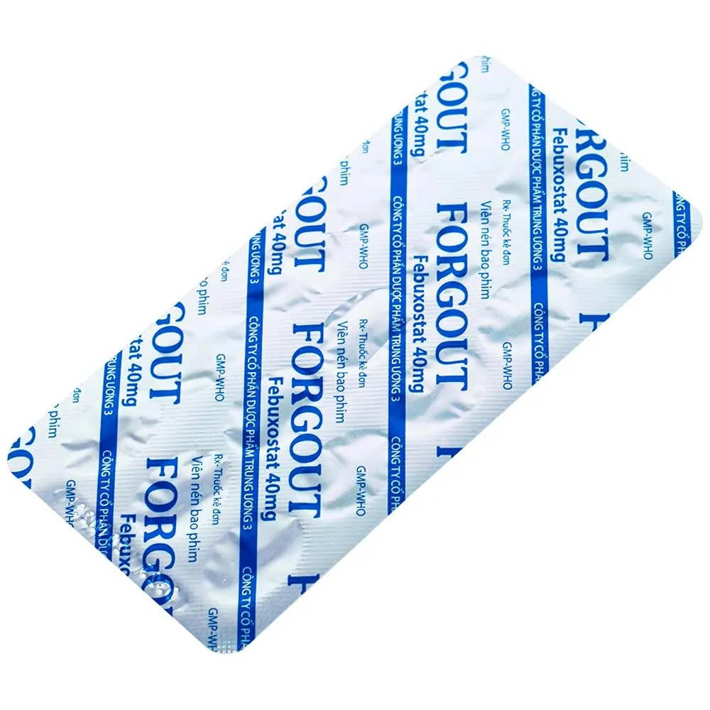 Hình ảnh Thuốc Forgout 40mg TW3 điều trị tăng acid uric mạn tính, viêm khớp do gout (2 vỉ x 15 viên)