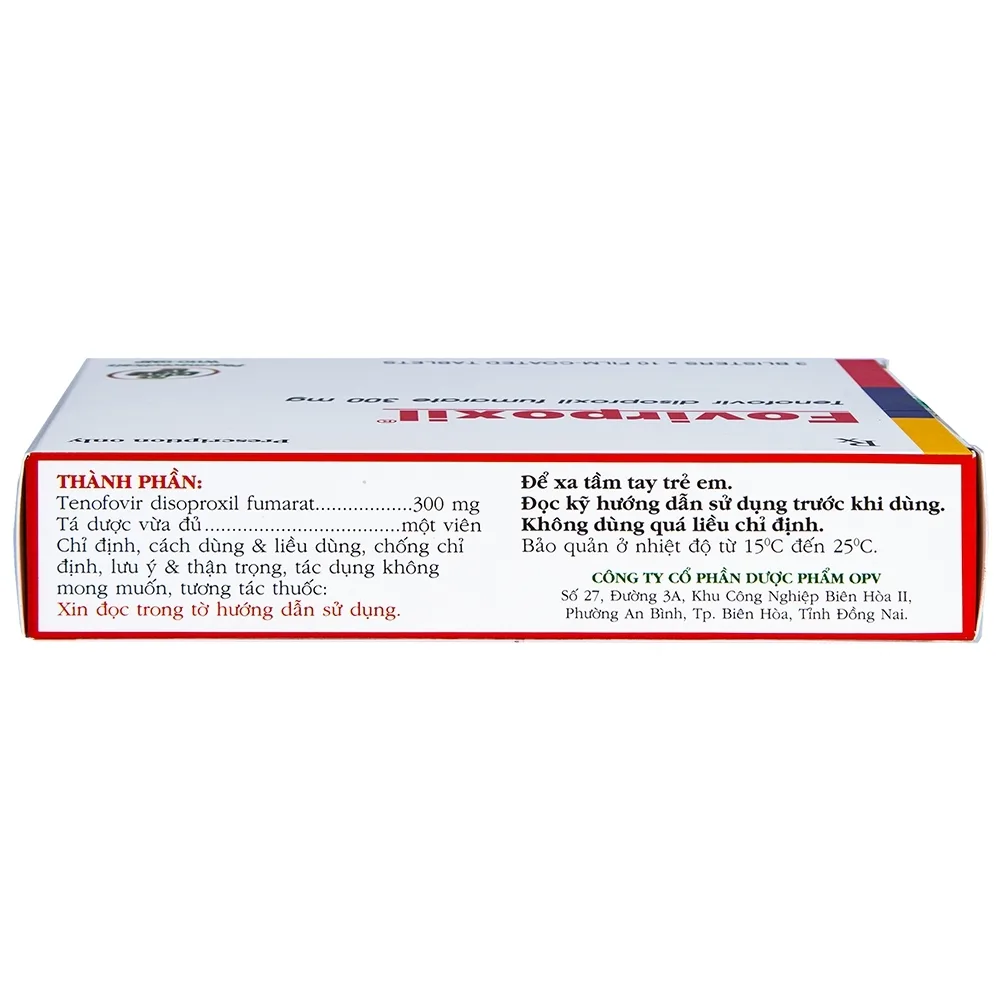Hình ảnh Thuốc Fovirpoxil 300mg OPV điều trị HIV-1, viêm gan B ở người lớn (3 vỉ x 10 viên)