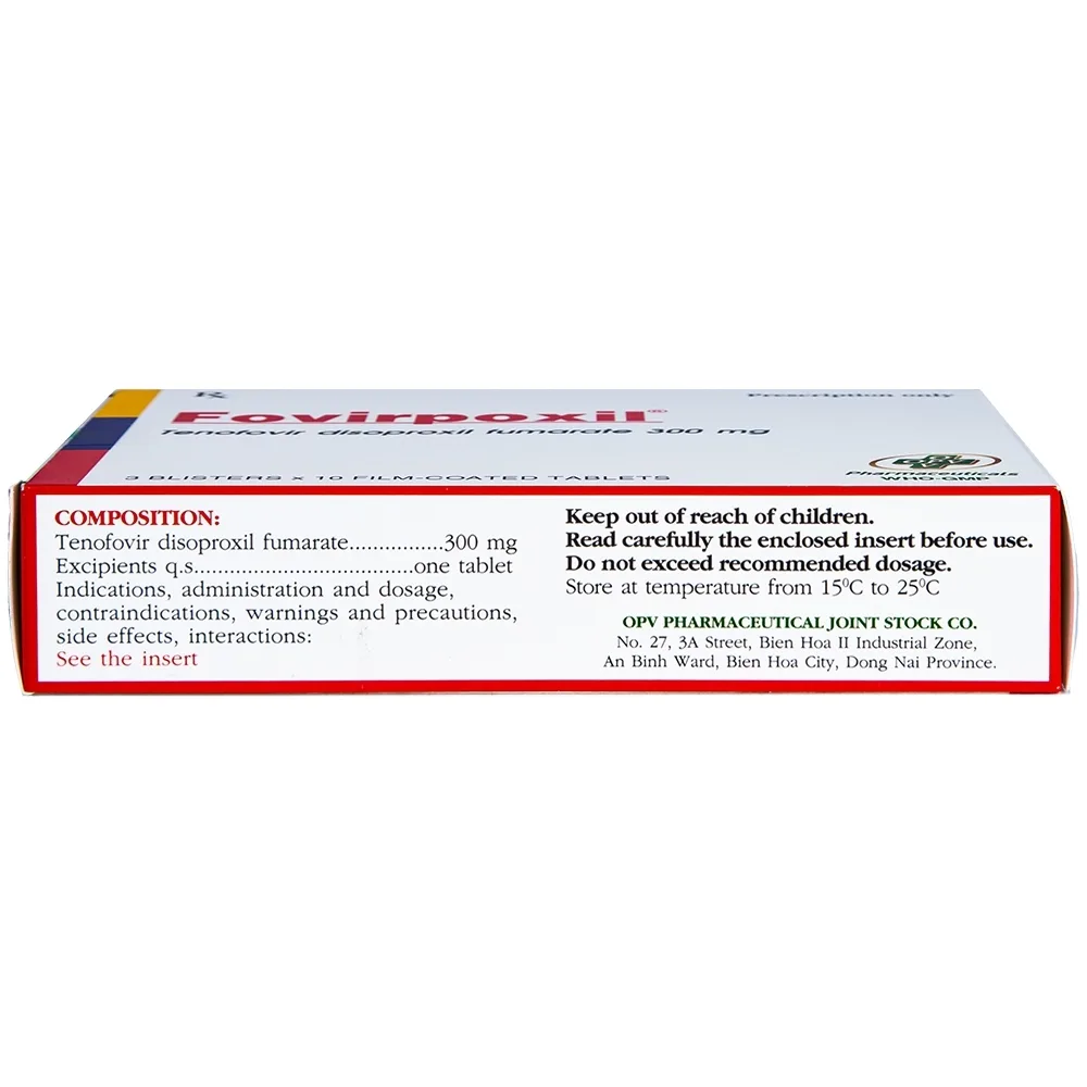 Hình ảnh Thuốc Fovirpoxil 300mg OPV điều trị HIV-1, viêm gan B ở người lớn (3 vỉ x 10 viên)