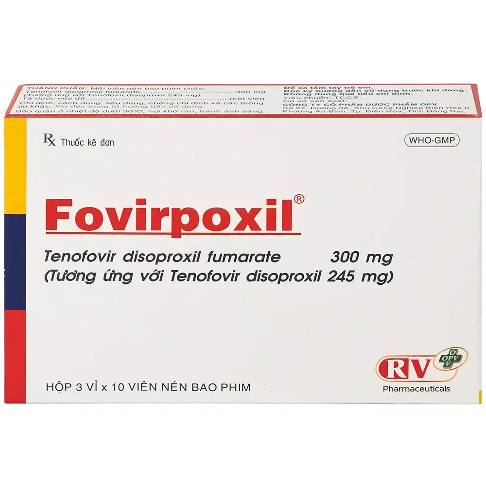 Hình ảnh Thuốc Fovirpoxil Opv Tenofovir disoproxil fumarate điều trị viêm gan B, HIV-1 (3 vỉ x 10 viên)