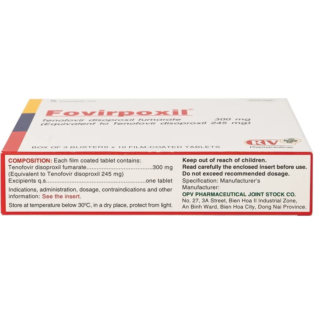 Hình ảnh Thuốc Fovirpoxil Opv Tenofovir disoproxil fumarate điều trị viêm gan B, HIV-1 (3 vỉ x 10 viên)