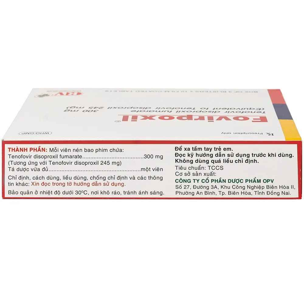 Hình ảnh Thuốc Fovirpoxil Opv Tenofovir disoproxil fumarate điều trị viêm gan B, HIV-1 (3 vỉ x 10 viên)