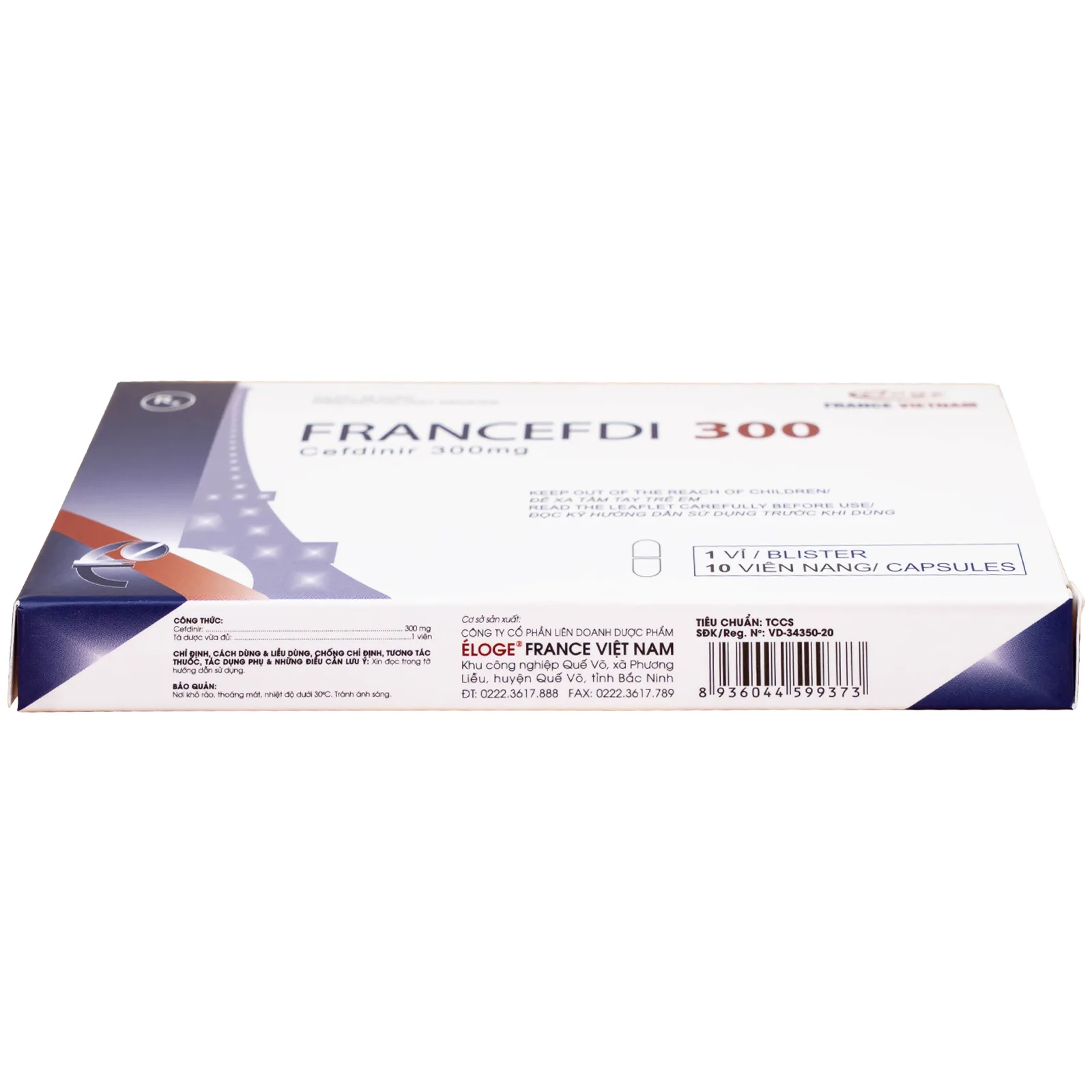 Hình ảnh Thuốc Francefdi 300mg Eloge trị viêm họng, viêm amidan, viêm xoang, viêm phế quản (1 vỉ x 10 viên)