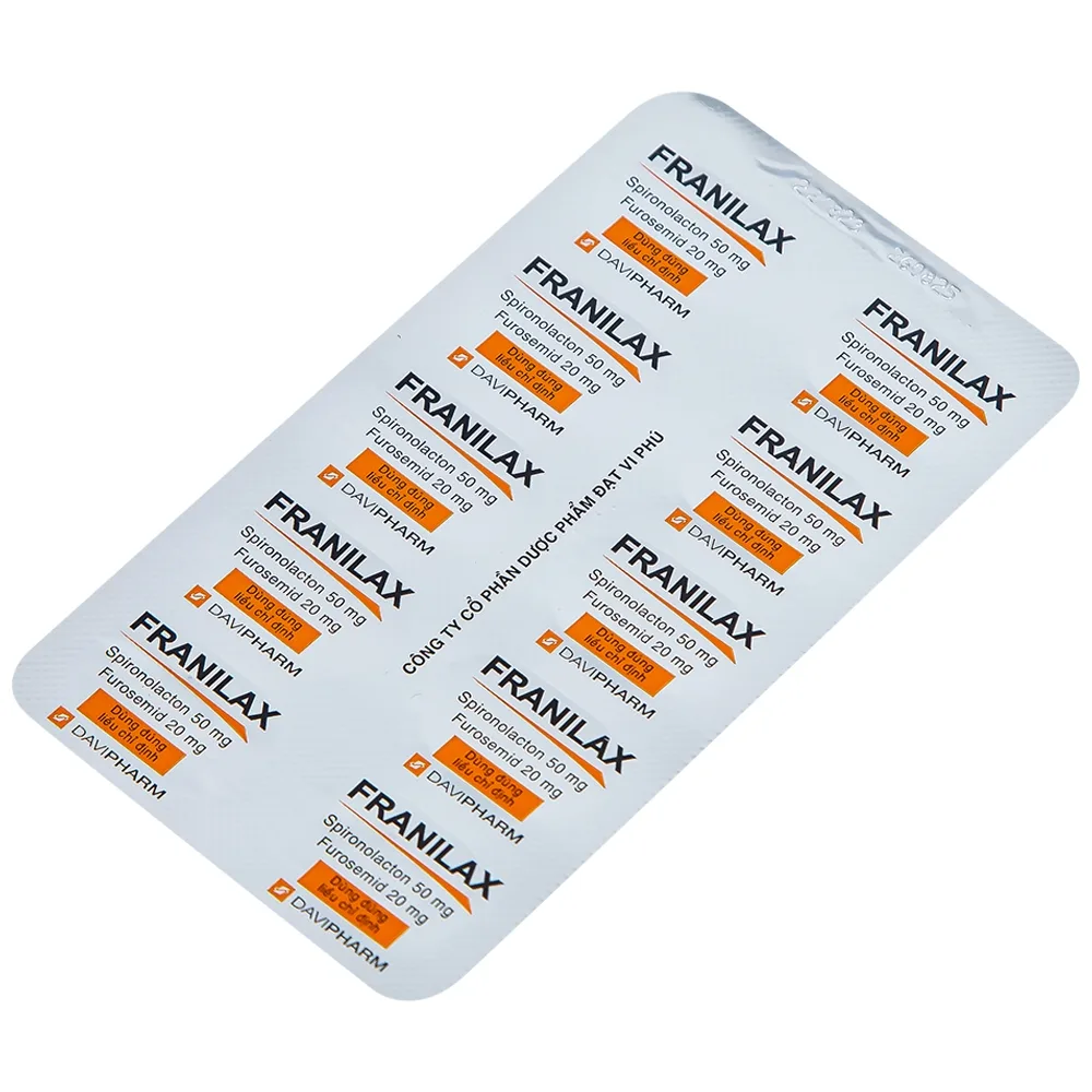 Hình ảnh Thuốc Franilax 50mg/20mg Davipharm ngăn chặn sự tích tụ nước trong cơ thể (3 vỉ x 10 viên)
