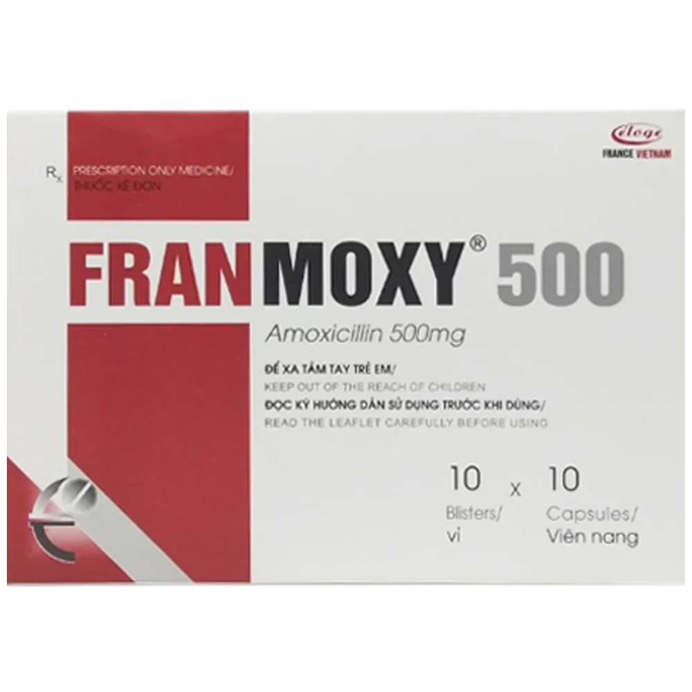 Hình ảnh Thuốc Franmoxy 500 Eloge điều trị viêm xoang, viêm tai giữa, viêm amidan (10 vỉ x 10 viên)