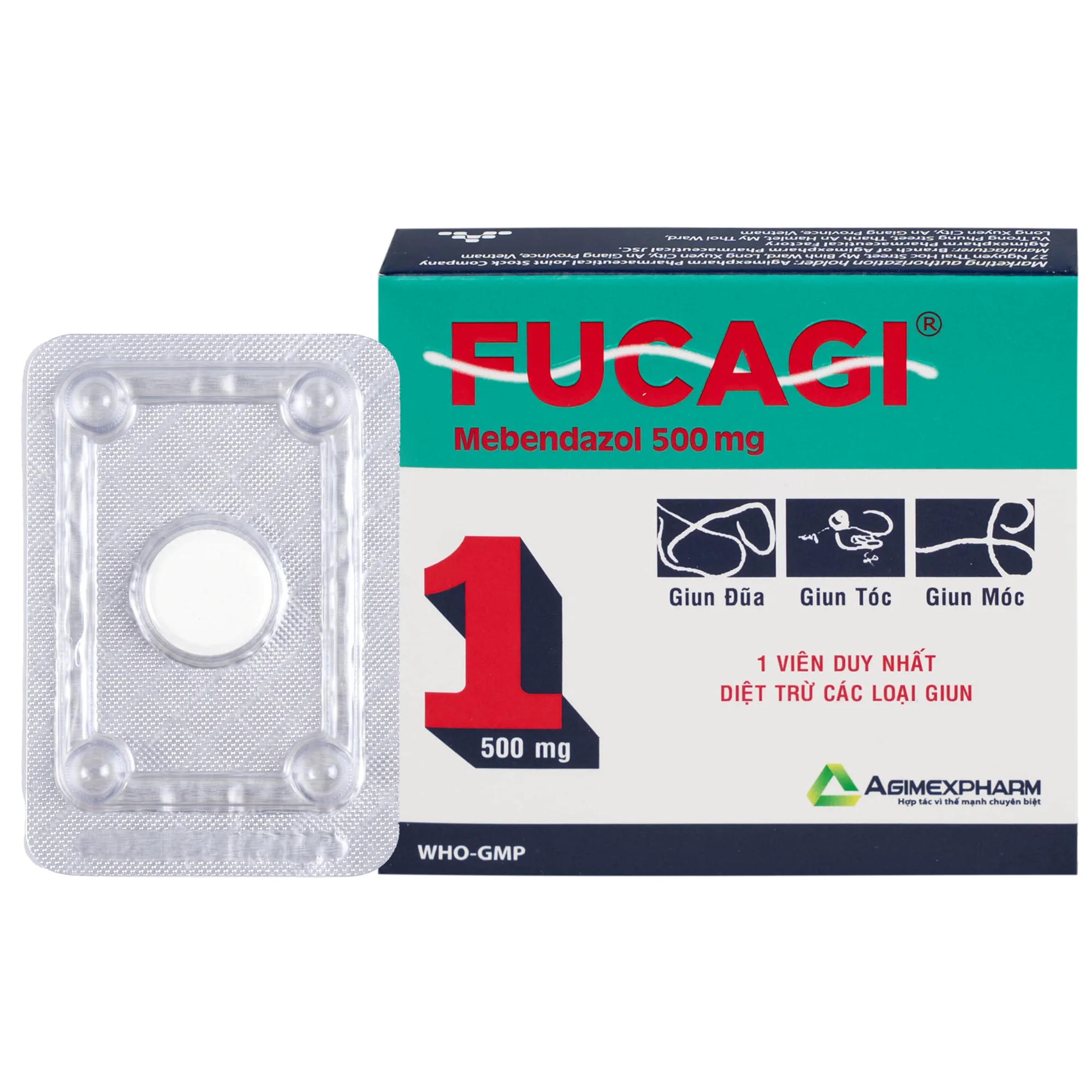 Hình ảnh Thuốc Fucagi 500mg Agimexpharm điều trị nhiễm một hoặc nhiều loại giun đường ruột (1 viên)