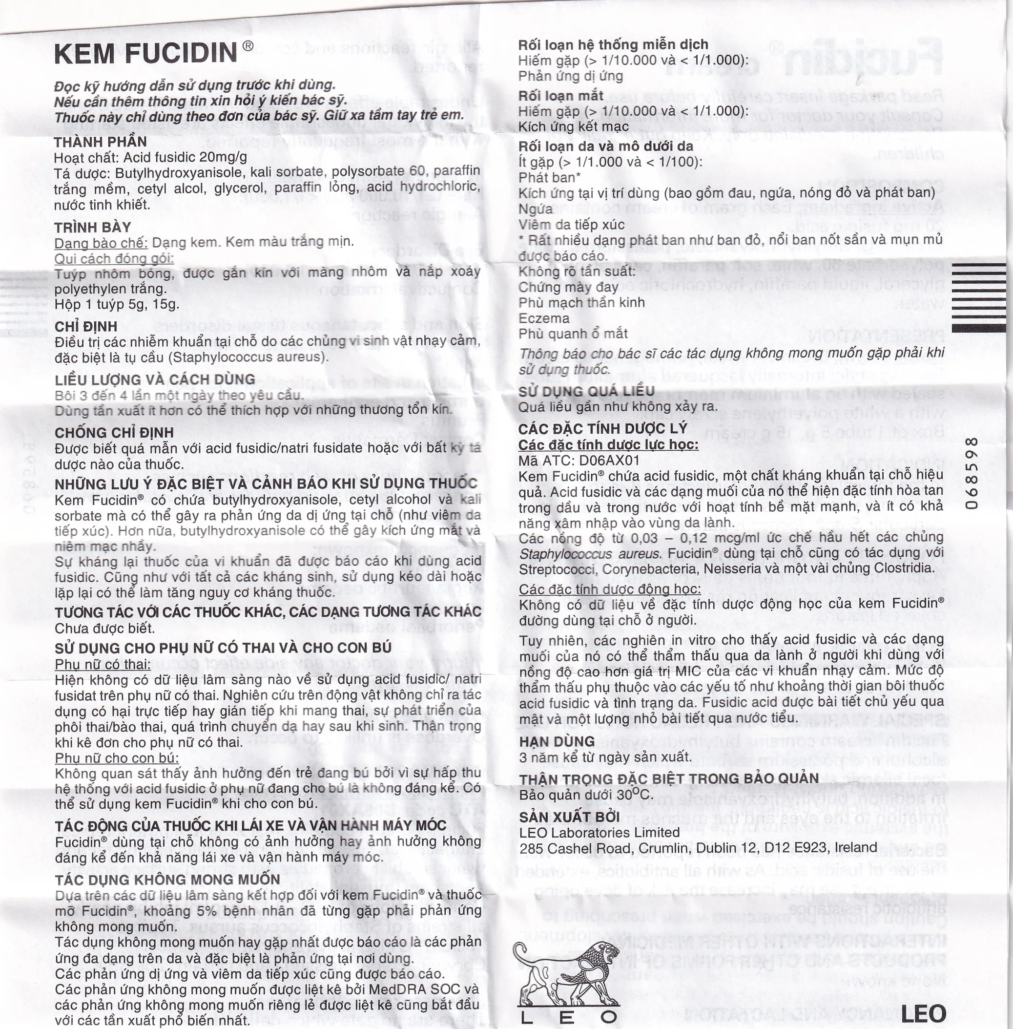 Hình ảnh Kem Fucidin LEO điều trị nhiễm khuẩn (15g)