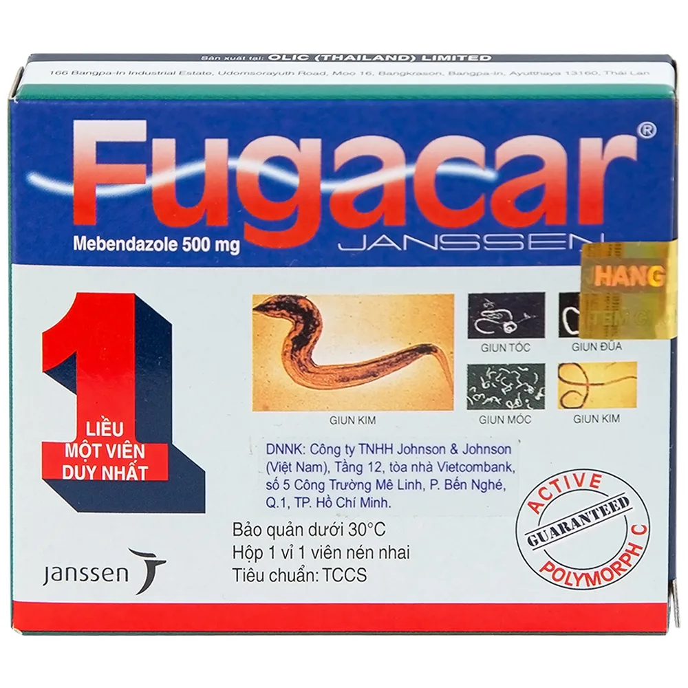 Hình ảnh Thuốc Fugacar Janssen hương trái cây điều trị nhiễm một hay nhiều loại giun đường ruột (1 viên)