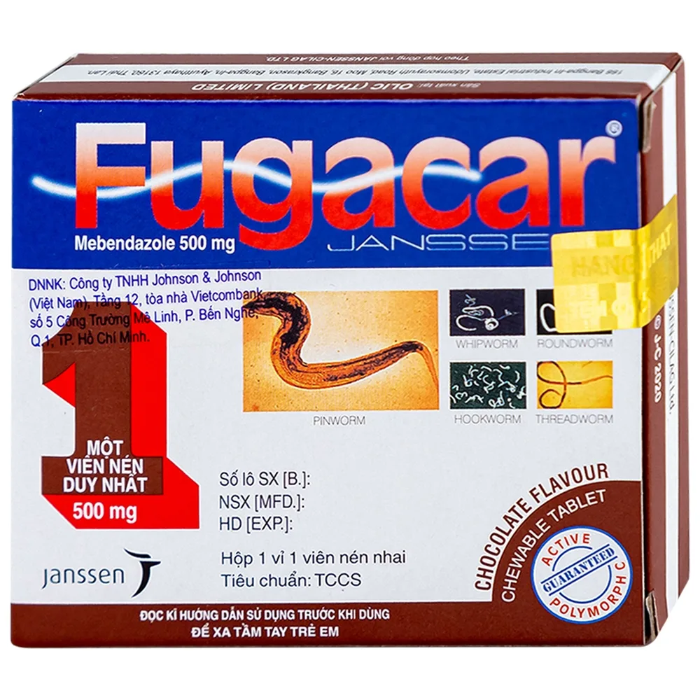 Hình ảnh Thuốc Fugacar Janssen hương socola điều trị nhiễm một hay nhiều loại giun đường ruột (1 viên)