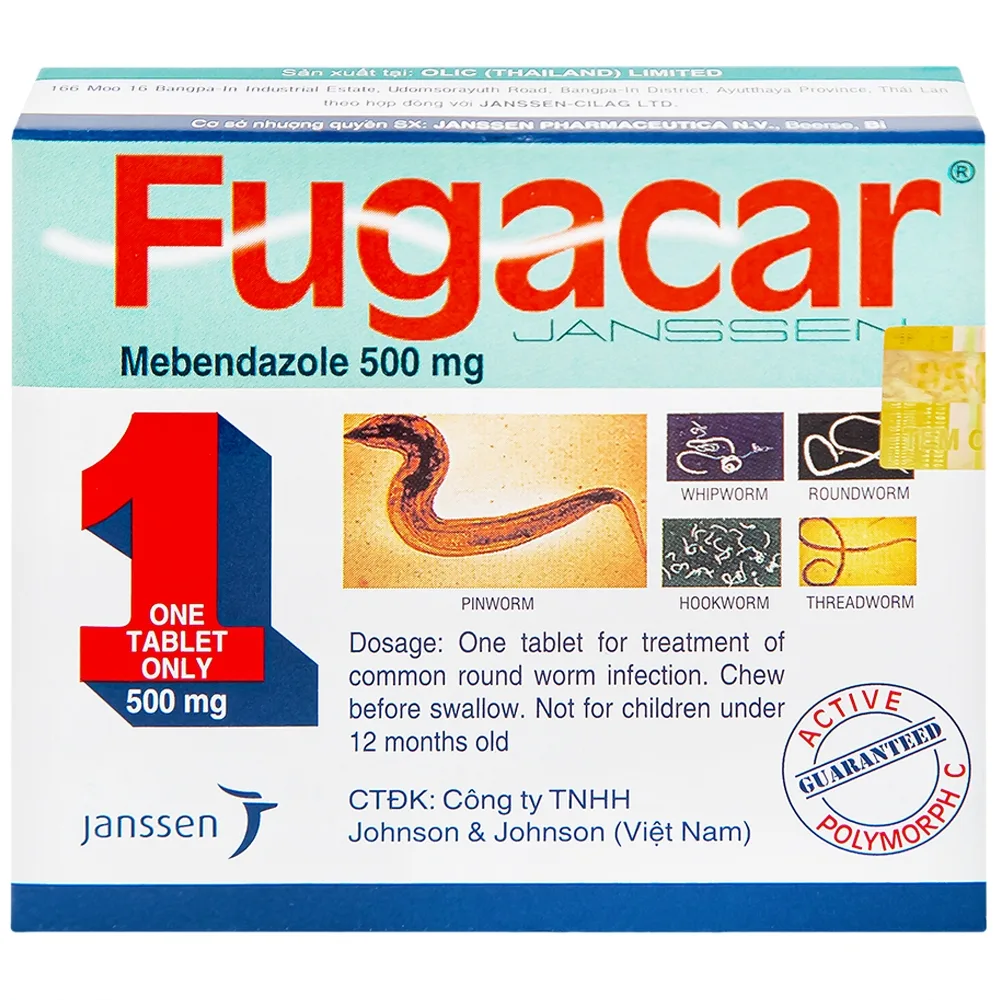 Hình ảnh Thuốc Fugacar Janssen không vị điều trị nhiễm một hoặc nhiều loại giun đường ruột (1 viên)