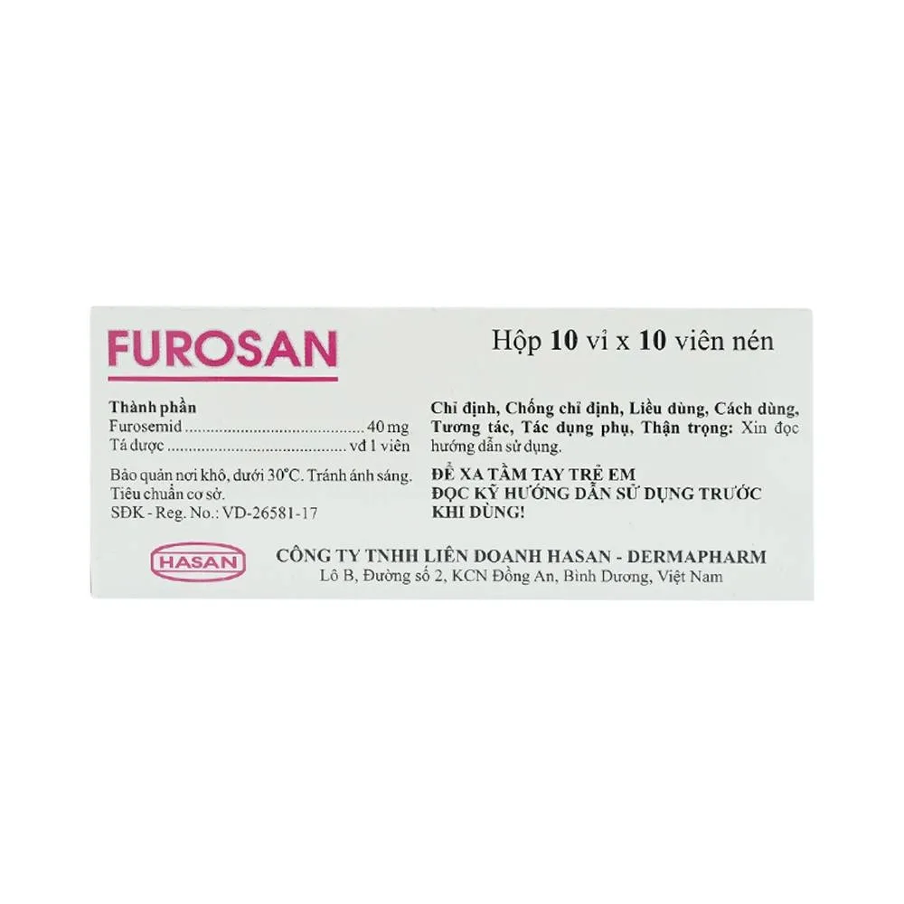 Hình ảnh Thuốc Furosan 40mg Hasan điều trị phù, tăng huyết áp nhẹ hay trung bình (10 vỉ x 10 viên)