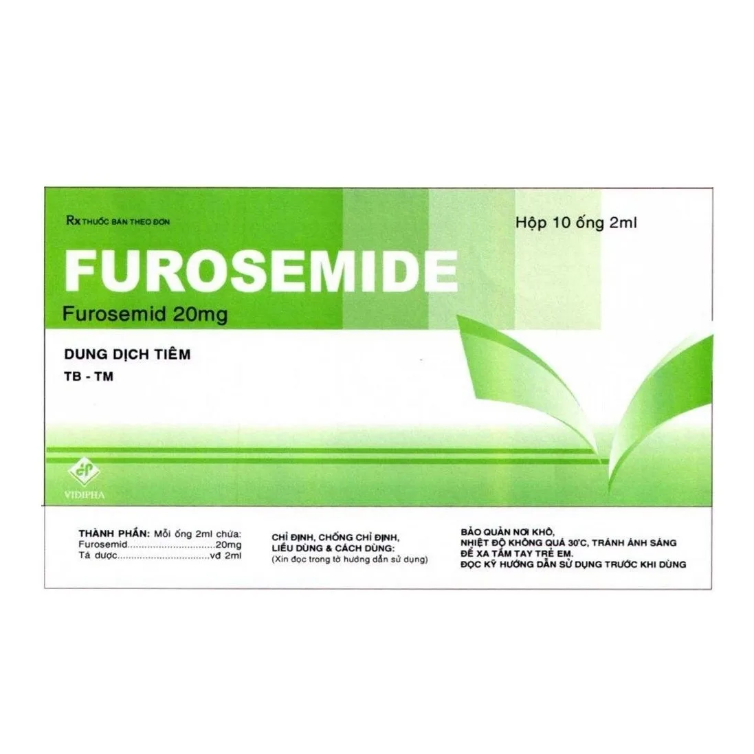 Hình ảnh Dung dịch tiêm Furosemide 20mg Vidipha điều trị phù phổi cấp, phù do tim, gan, thận (5 vỉ x 10 ống)