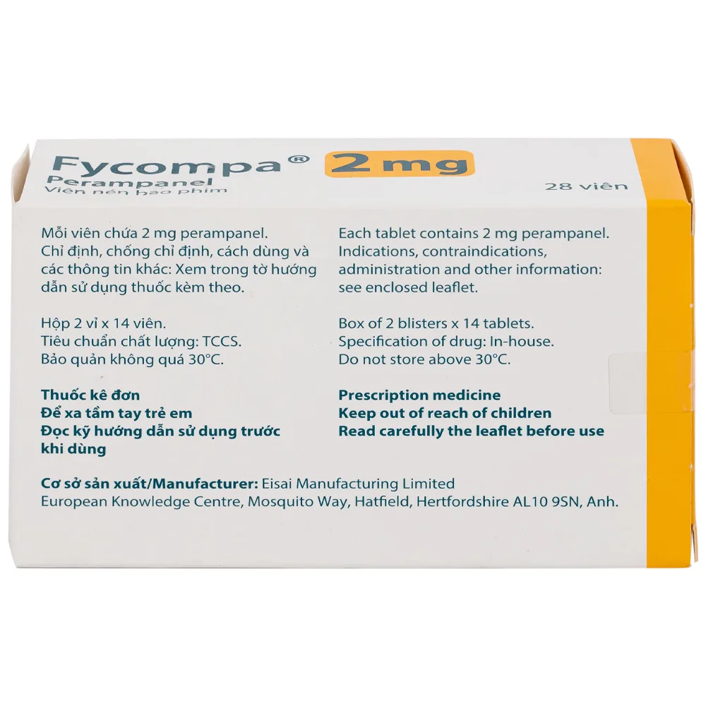 Hình ảnh Thuốc Fycompa 2mg Eisai điều trị bổ trợ cơn động kinh (2 vỉ x 14 viên)