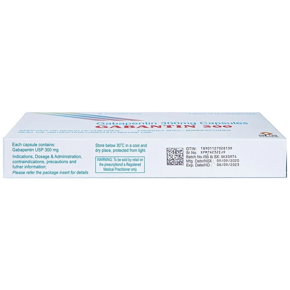 Hình ảnh Thuốc Gabantin 300 Sun Pharma điều trị đau thần kinh sau khi nhiễm herpes (3 vỉ x 10 viên)