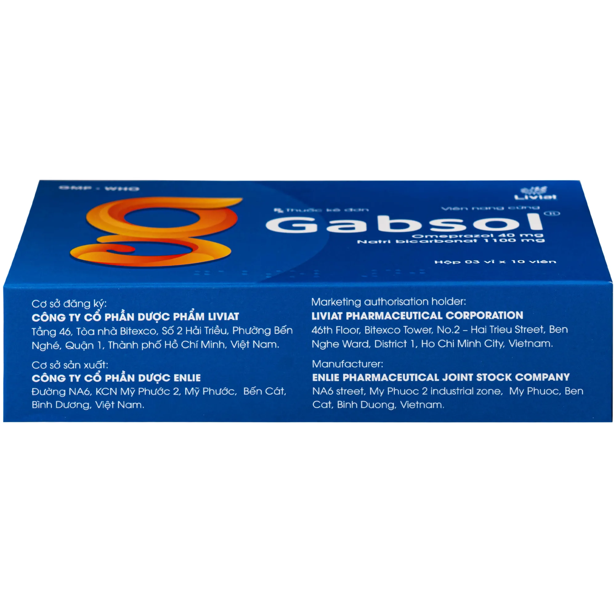 Hình ảnh Thuốc Gabsol 40mg/1100mg Liviat chỉ định điều trị bệnh lý tiêu hóa, loét dạ dày tá tráng, trào ngược dạ dày thực quản (3 vỉ x 10 viên)