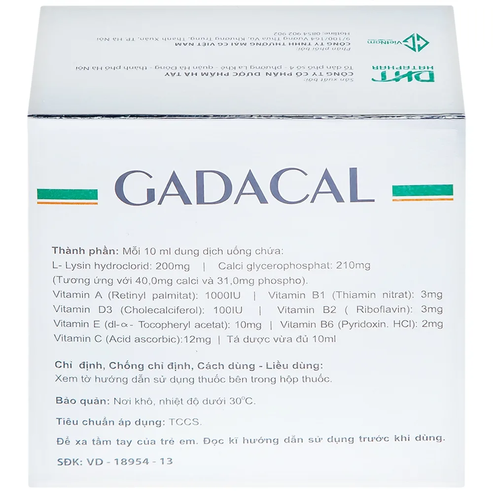 Hình ảnh Dung dịch uống Gadacal Hà Tây bổ sung Calci, Lysin và các Vitamin (20 ống x 10ml)