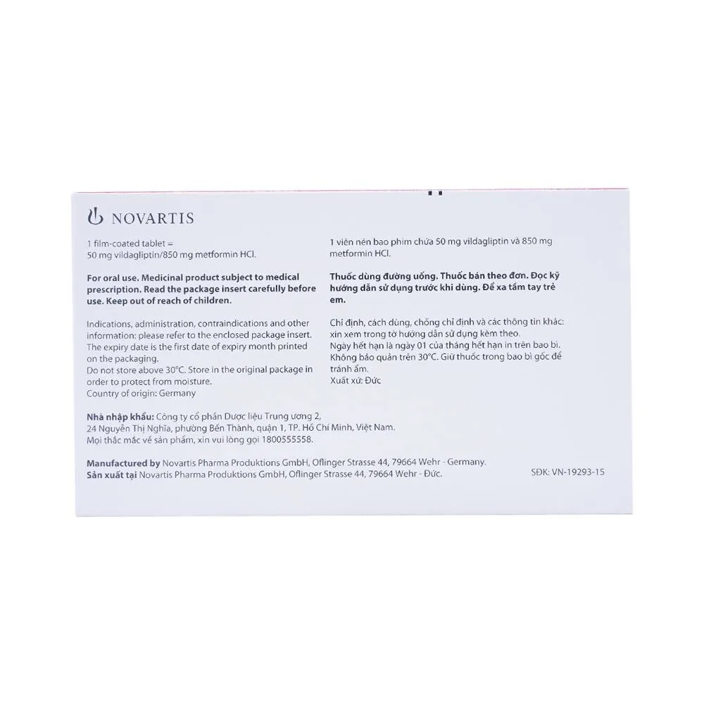 Hình ảnh Thuốc Galvus Met 50mg/850mg Novartis hỗ trợ điều trị đái tháo đường típ 2 (6 vỉ x 10 viên)