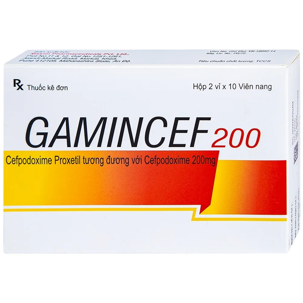 Hình ảnh Thuốc Gamincef 200 Maxim điều trị viêm phổi, viêm phế quản, viêm họng (2 vỉ x 10 viên)