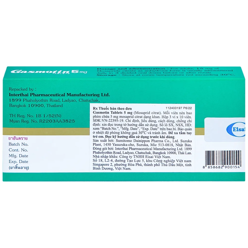 Hình ảnh Thuốc Gasmotin 5mg Eisai điều trị viêm dạ dày mạn tính (3 vỉ x 10 viên)