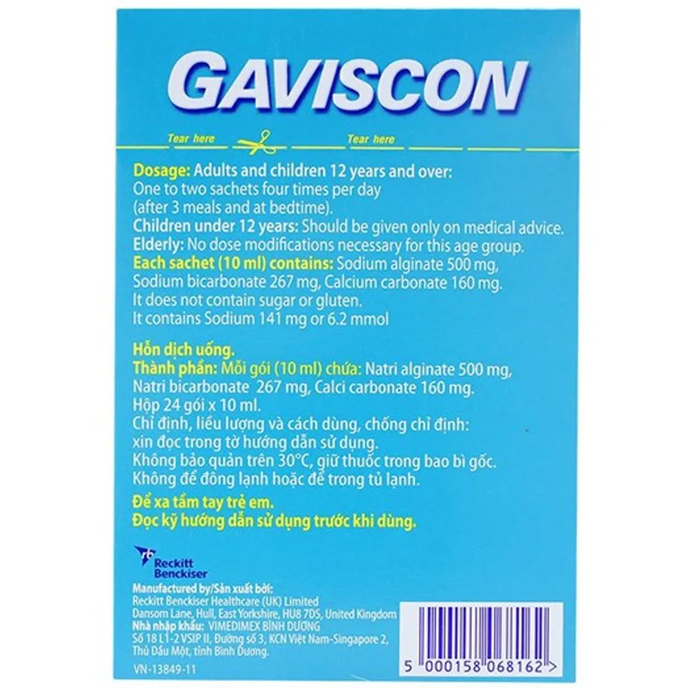 Hình ảnh Hỗn dịch Gaviscon Reckitt Benckiser điều trị trào ngược dạ dày, thực quản (24 gói x 10ml)