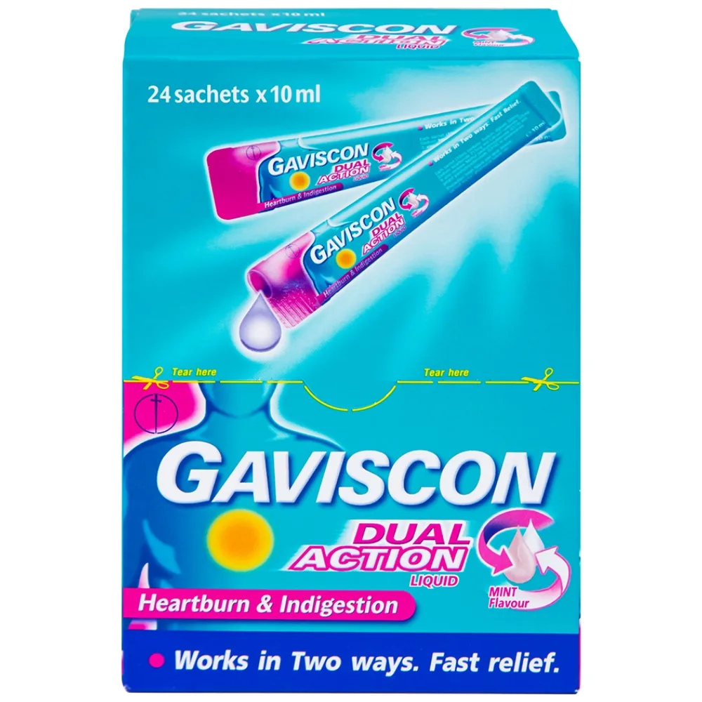 Hình ảnh Hỗn dịch Gaviscon Dual Action Reckitt Benckiser điều trị trào ngược dạ dày, thực quản (24 gói x 10ml)