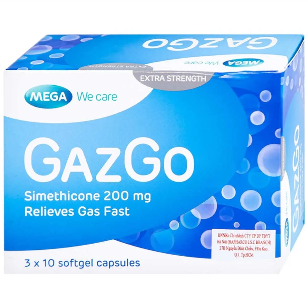 Hình ảnh Thuốc GazGo MEGA We care điều trị khó chịu, căng đau, trướng bụng (3 vỉ x 10 viên)