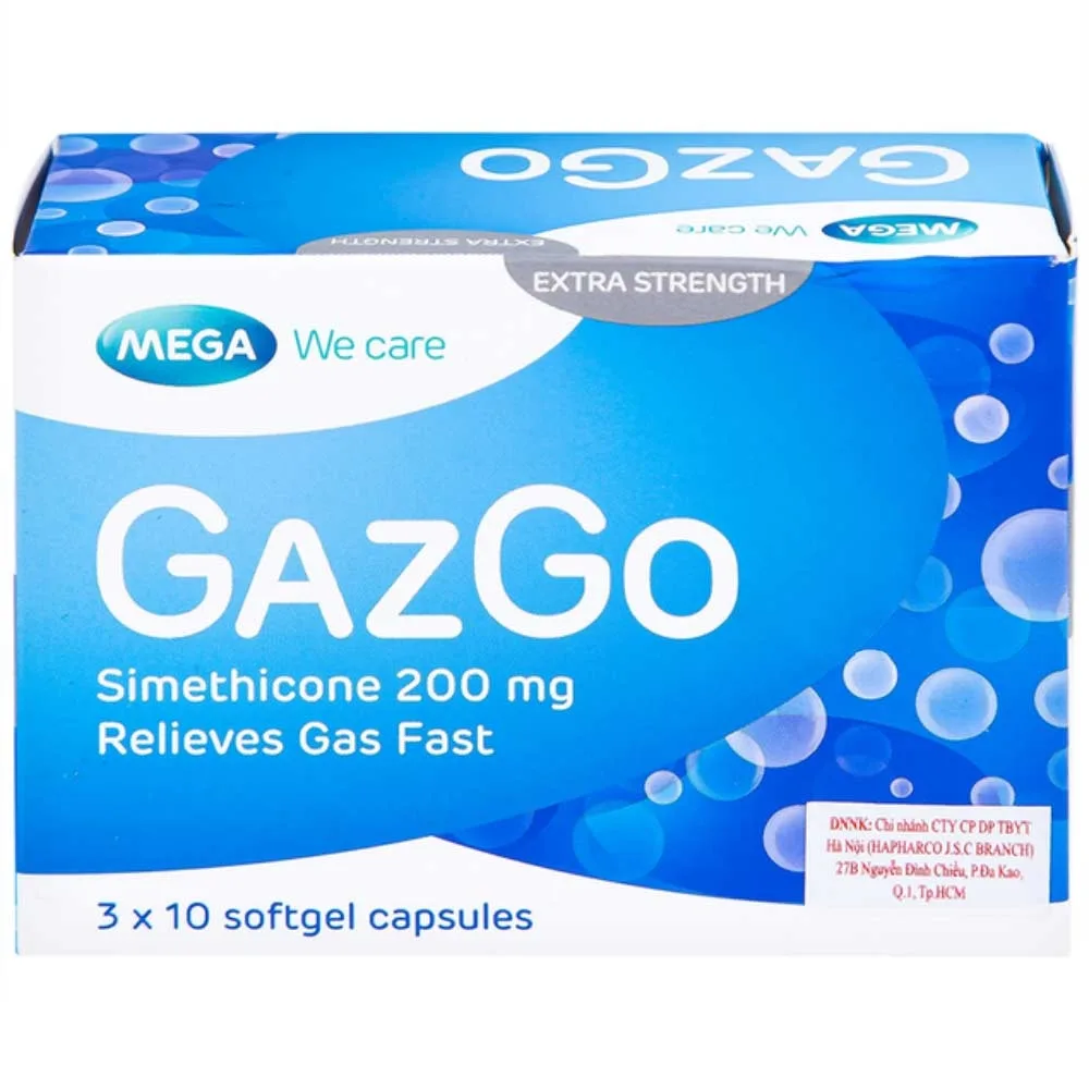 Hình ảnh Thuốc GazGo MEGA We care điều trị khó chịu, căng đau, trướng bụng (3 vỉ x 10 viên)