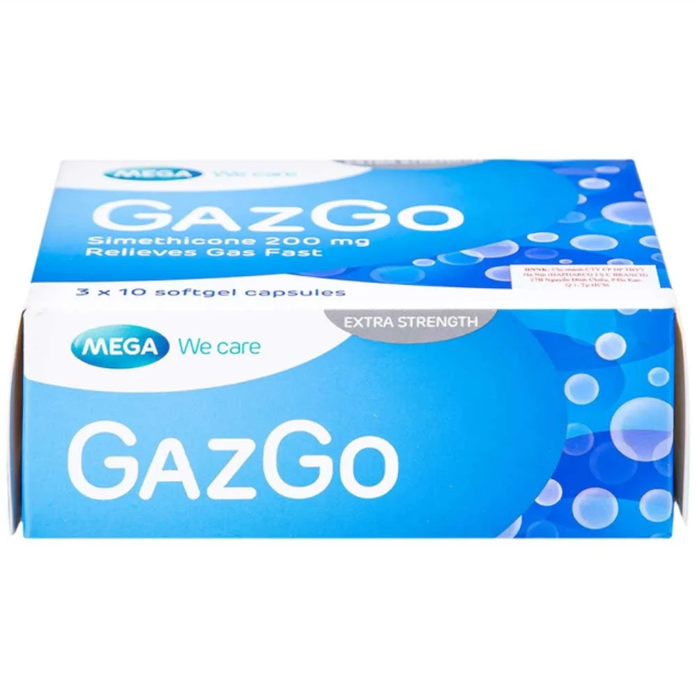 Hình ảnh Thuốc GazGo MEGA We care điều trị khó chịu, căng đau, trướng bụng (3 vỉ x 10 viên)