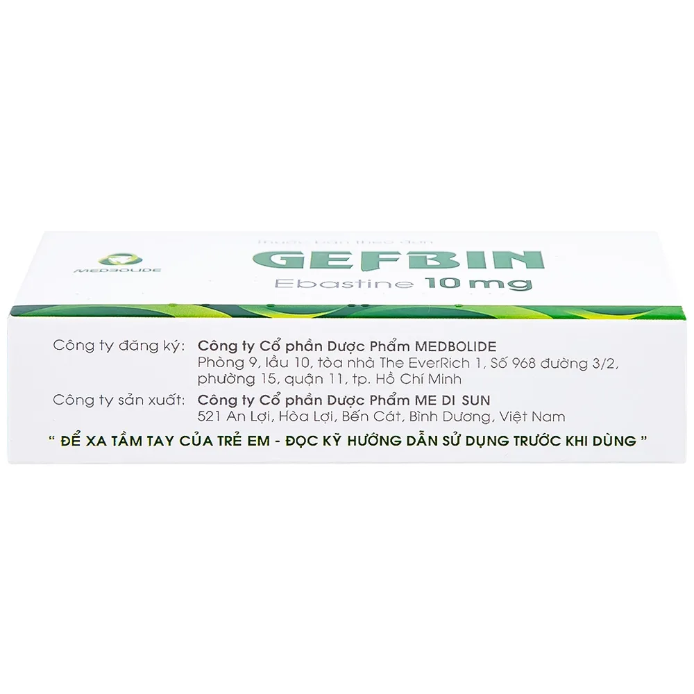 Hình ảnh Thuốc Gefbin Medisun điều trị viêm mũi dị ứng, mề đay vô căn mạn tính (3 vỉ x 10 viên)