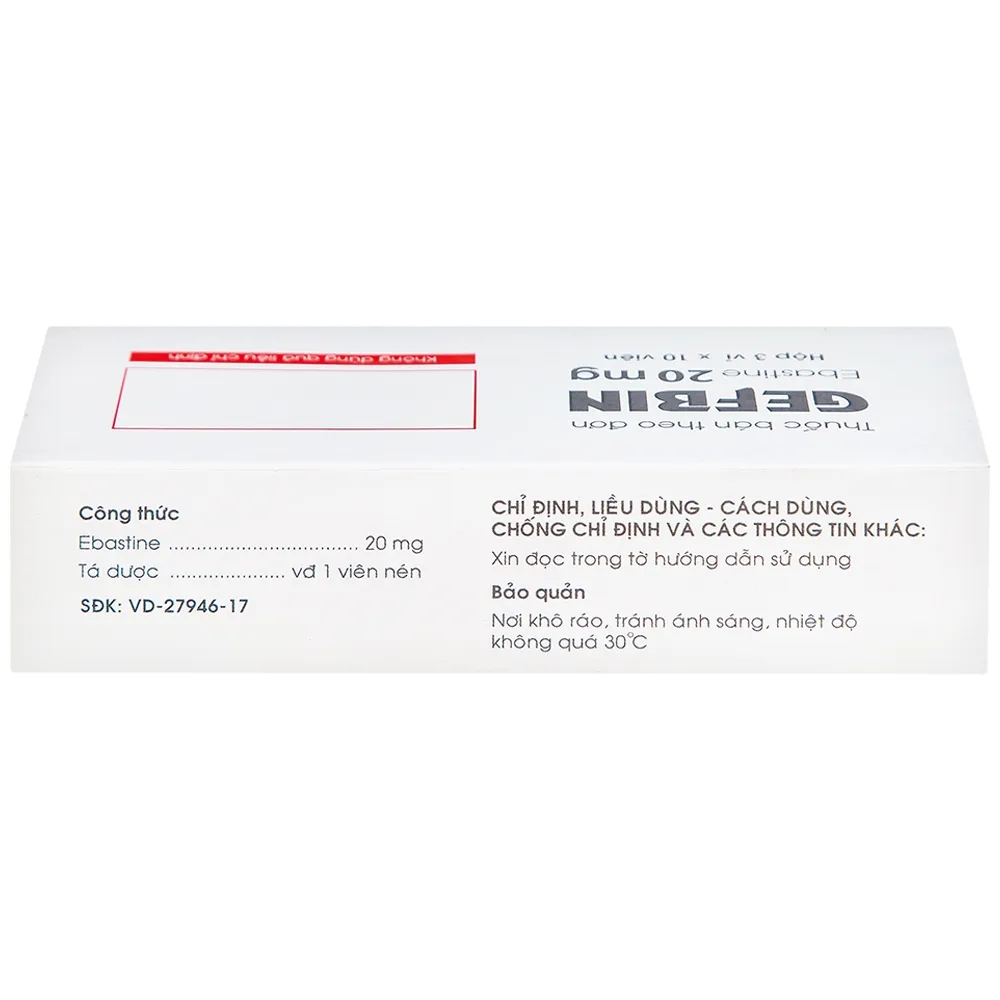 Hình ảnh Thuốc Gefbin Medisun điều trị viêm mũi dị ứng, mề đay vô căn mạn tính (3 vỉ x 10 viên)