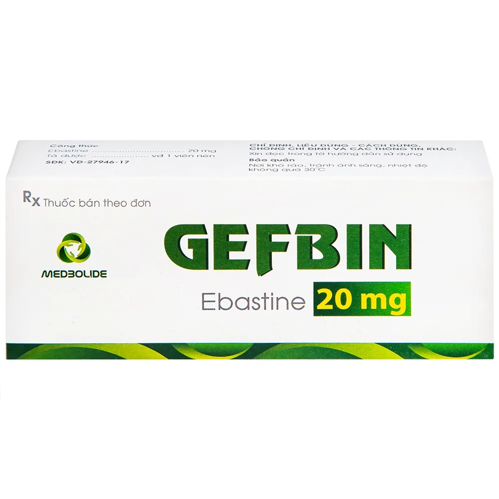 Hình ảnh Thuốc Gefbin Medisun điều trị viêm mũi dị ứng, mề đay vô căn mạn tính (3 vỉ x 10 viên)
