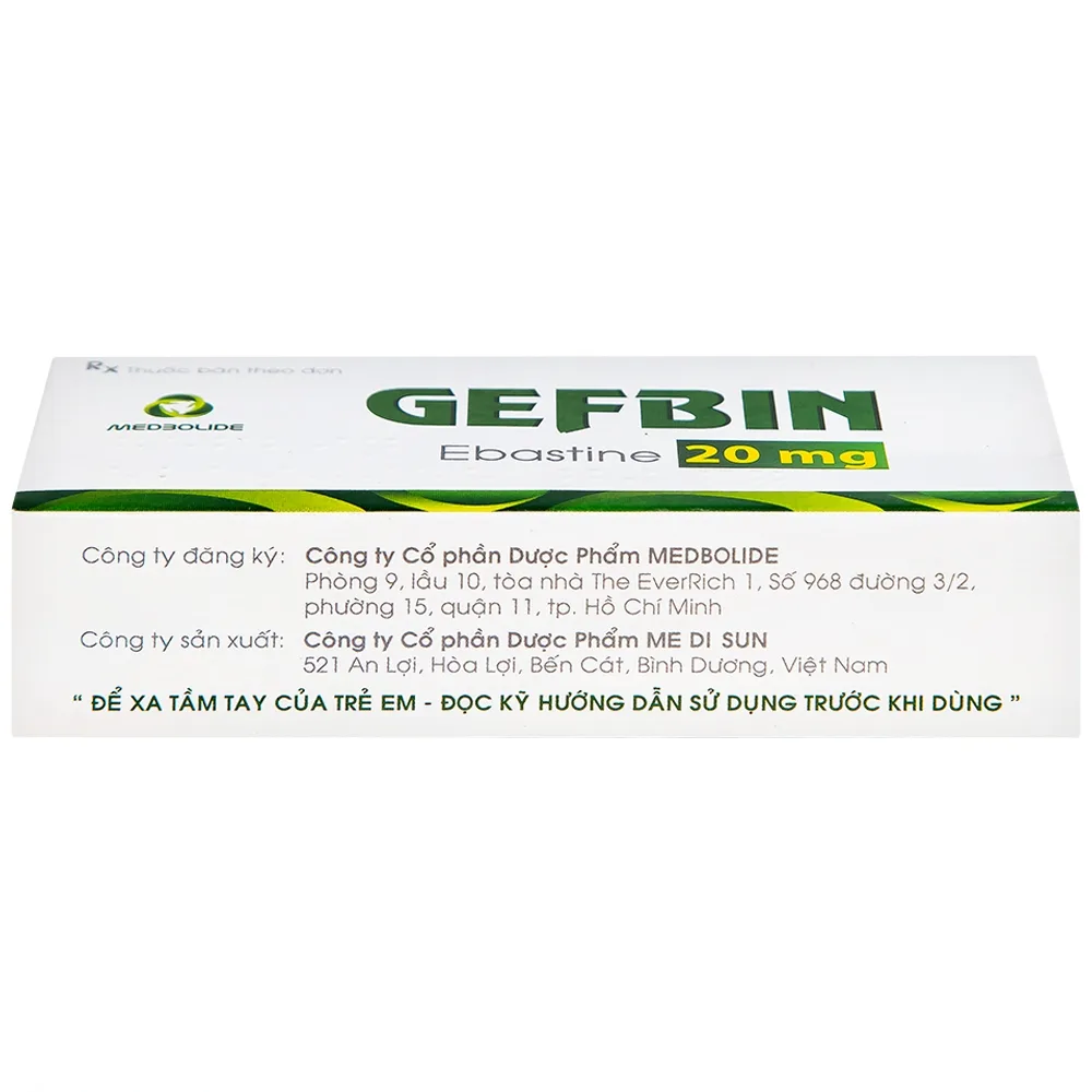 Hình ảnh Thuốc Gefbin Medisun điều trị viêm mũi dị ứng, mề đay vô căn mạn tính (3 vỉ x 10 viên)